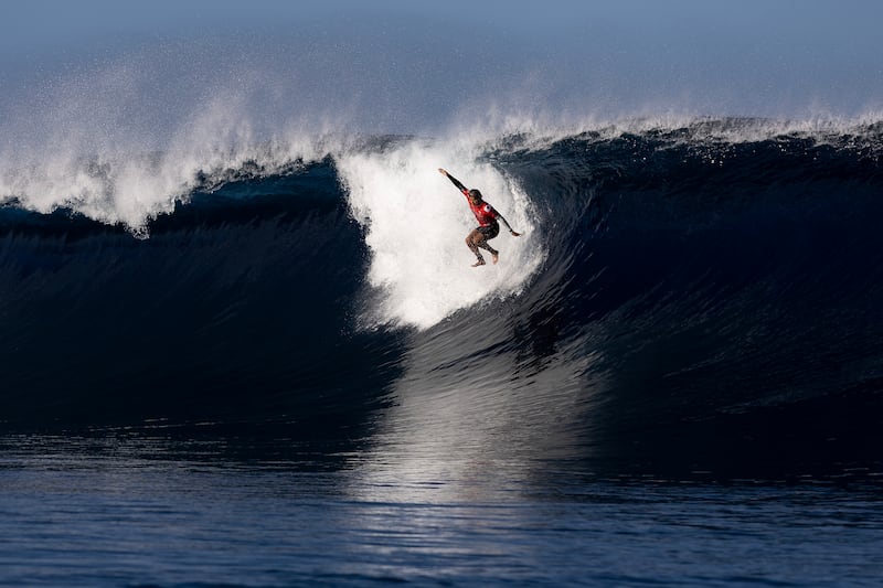 Surfer Kanoa Igarashi of Japan competes in the quarter finals of the SHISEIDO Tahiti Pro in Teahupo'o, French Polynesia. Getty Images
