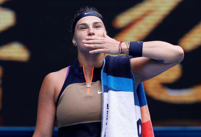 Aryna Sabalenka celebrates after defeating Ann Li in the third round at the Australian Open. PA