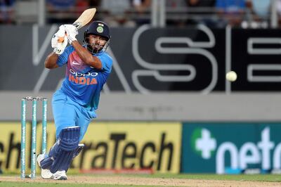 India's Rishabh Pant plays a shot during the second Twenty20 international cricket match between New Zealand and India in Auckland on February 8, 2019. / AFP / MICHAEL BRADLEY
