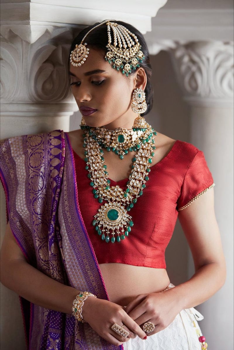 Bridal jewellery from Kishandas & Co worn with a sari from Gaurang Shah's Navrasa collection. Courtesy Numaish