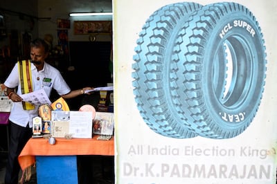 Dr K Padmarajan's election symbol features on the wall of his office in Mettur, Tamil Nadu, in southern India. AFP