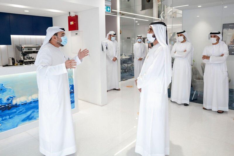 Sheikh Mohammed bin Rashid, Vice President and Ruler of Dubai, tours the New Media Academy. Courtesy: Dubai Media Office