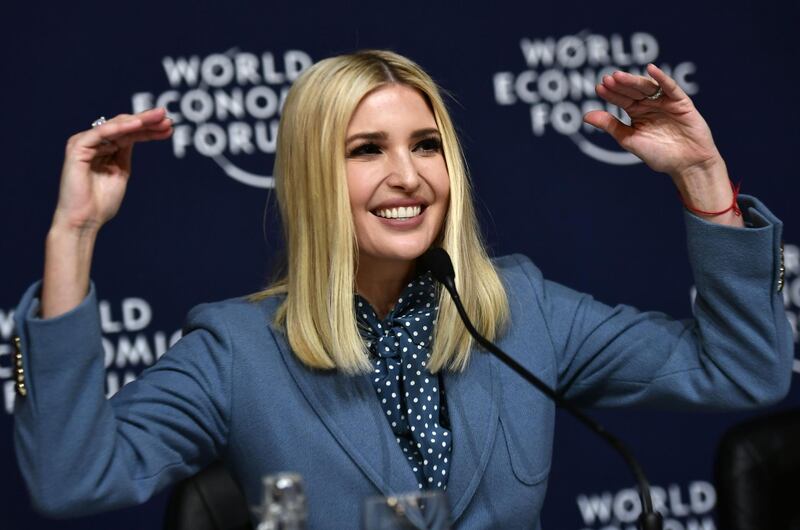 White House Senior Advisor Ivanka Trump gestures as she delivers a speech at the World Economic Forum in Davos, Switzerland, on January 22, 2020.
  / AFP / Fabrice COFFRINI
