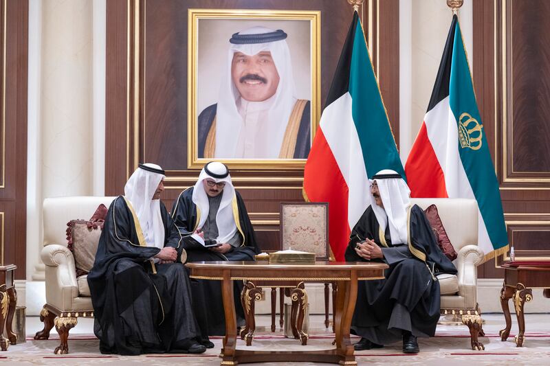 Sheikh Hamad bin Mohammed Al Sharqi, Ruler of Fujairah, today conveyed the condolences of President Sheikh Mohamed to Kuwaiti Emir Sheikh Meshal following the death of Sheikh Nawaf. All photos: Wam