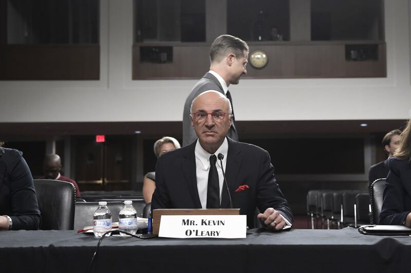 Canadian investor Kevin O'Leary appears before the US Senate Banking Committee. EPA