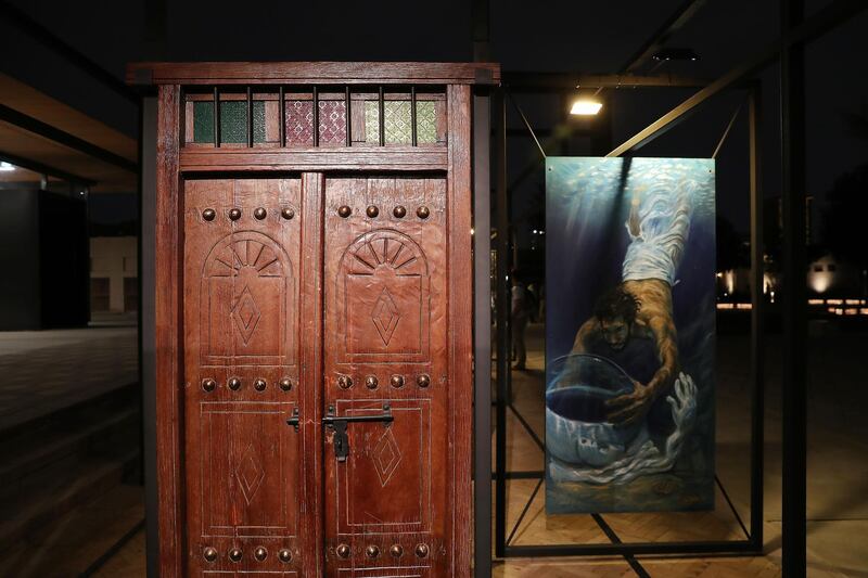 DUBAI, UNITED ARAB EMIRATES, Jan 09  – 2020 :- Wooden door on display at the Al Shindagha Doors exhibition during the Al Shindagha Days culture festival held at Al Shindagha Heritage District in Dubai. (Pawan Singh / The National) Photo essay for Weekend. Story by Katy Gillett 