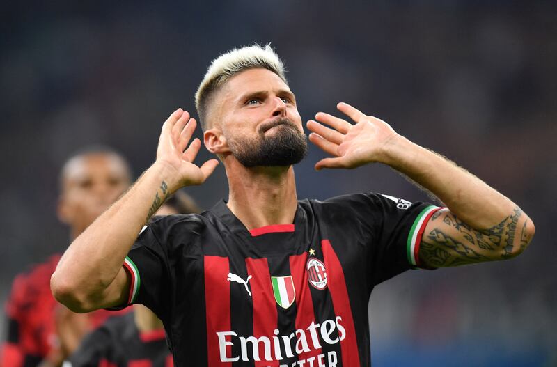 AC Milan's Olivier Giroud celebrates after the match. Reuters