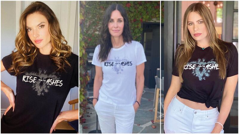 From left: Alessandra Ambrosio, Courteney Cox and Sofia Vergara have all supported designer Zuhair Murad by wearing his Rise from the Ashes T-shirt, which raises money for Beirut disaster relief. Instagram 