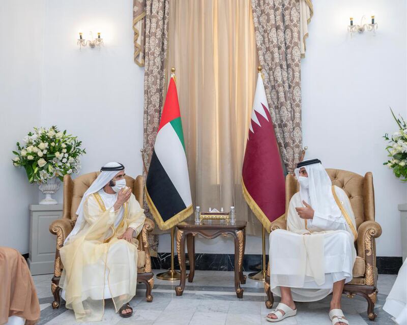 Sheikh Mohammed bin Rashid, Vice President and Ruler of Dubai, meets Sheikh Tamim, the Emir of Qatar, in Baghdad. Photo: Dubai Media Office