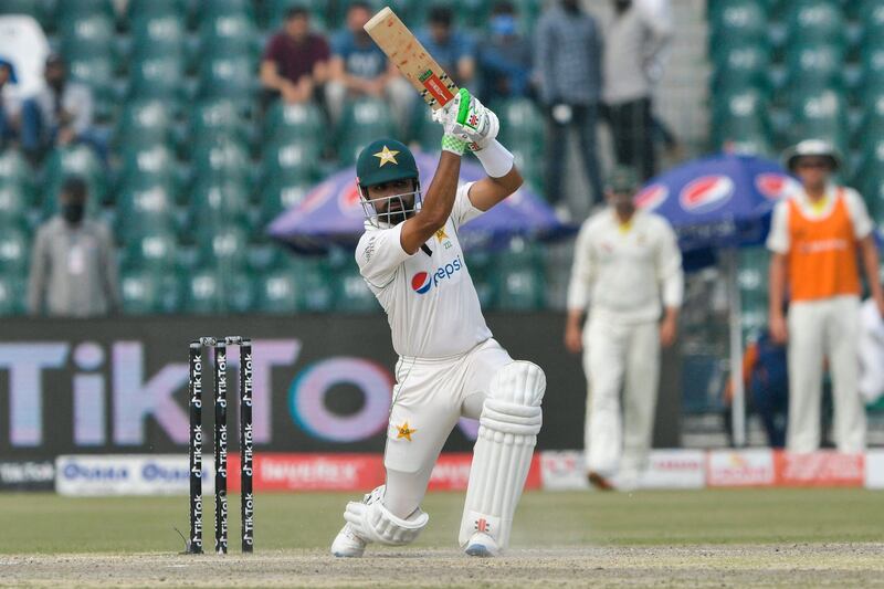 Pakistan's captain Babar Azam scored a defiant fifty amid the late collapse. AFP