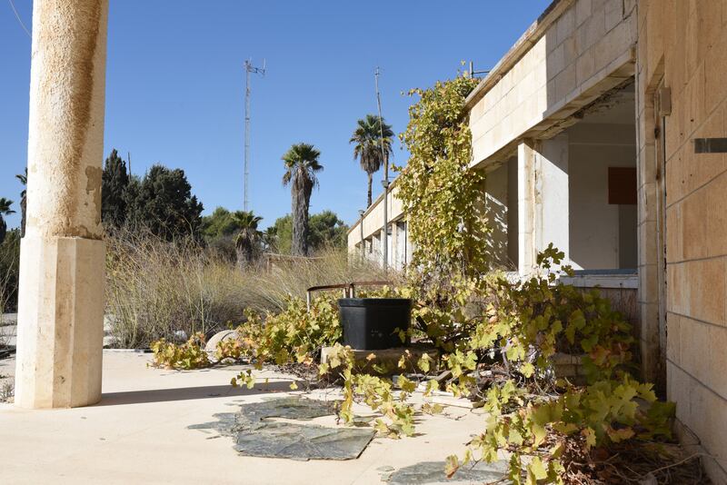 Vines grow over the terminal building of Jerusalem's abandoned airport. Rosie Scammell / The National