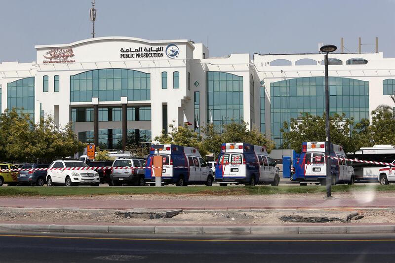 DUBAI , UNITED ARAB EMIRATES : Sep 1, 2013 :- Dubai Police sealed off the area near the Dubai Court after a woman visitor threatened to detonate an explosives belt in the Dubai Prosecution building in Dubai.  ( Pawan Singh / The National ) . For News
 *** Local Caption ***  PS0109- DUBAI COURT09.jpg