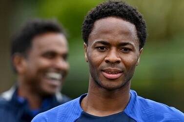 COBHAM, ENGLAND - AUGUST 19: Raheem Sterling of Chelsea during a training session at Chelsea Training Ground on August 19, 2022 in Cobham, England. (Photo by Darren Walsh/Chelsea FC via Getty Images)