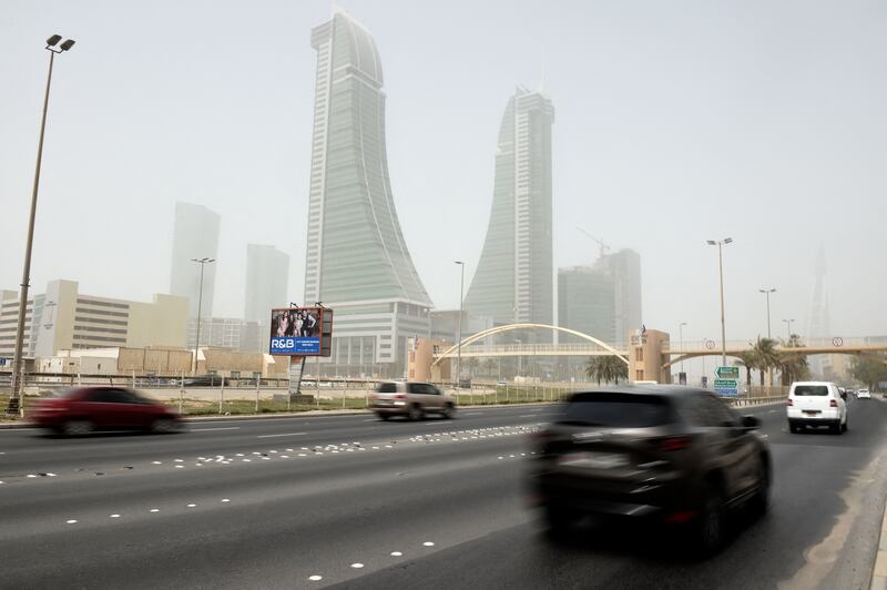Cars on a highway in the Bahrain Financial Harbour area during a dust storm in the capital Manama. People in the Gulf are accustomed to frequent sand and dust storms and have attached the Arabic word “Shamal”, which means northern, to the phenomenon owing to the direction of the winds.  AFP