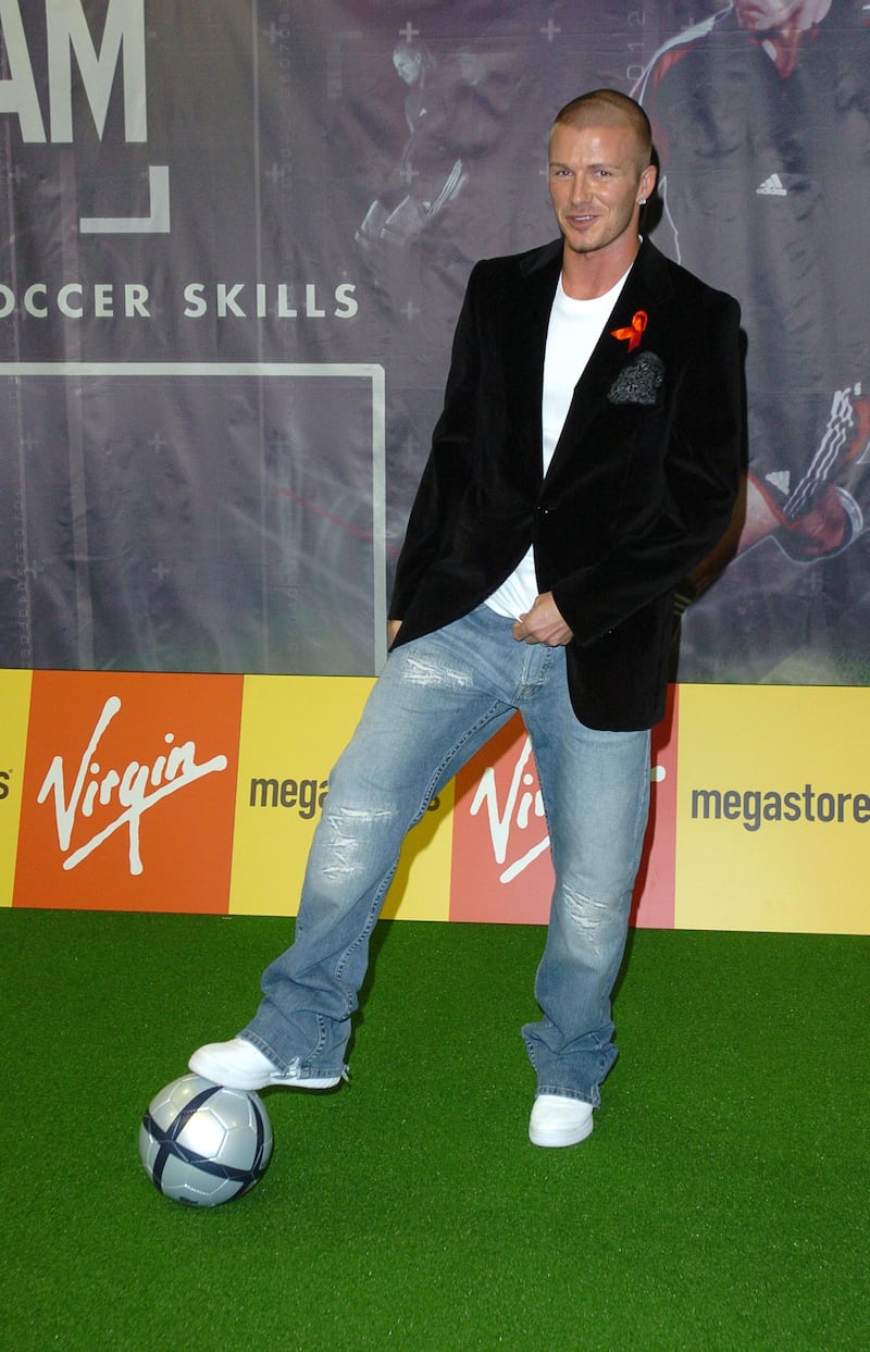 David Beckham during David Beckham Signs Copies of his DVD "Really Bend it Like Beckham" at Virgin Megastore, Oxford Street in London, Great Britain. (Photo by J. Quinton/Getty Images)