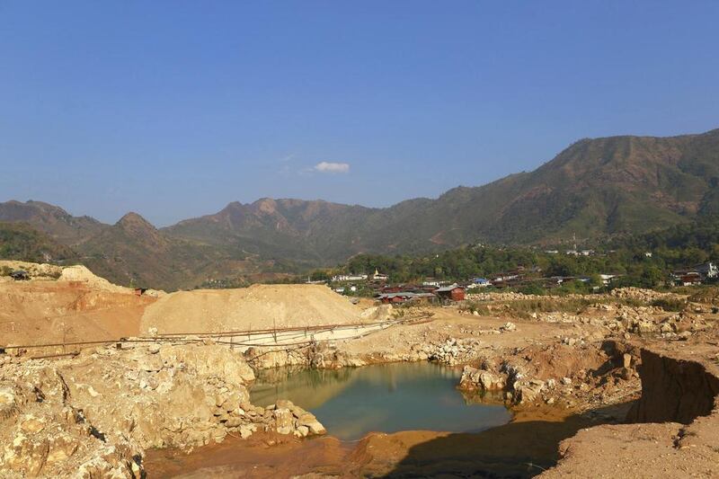 An open pit of ruby mine in Mogkok. Residents from Mogok and nearby areas used to do ruby mining for generations until it was restricted due to joint-ventures between the ruling government and its close business associates about 20 years ago. Soe Zeya Tun / Reuters