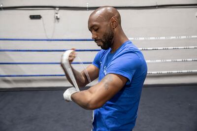 Austin Trout prepares at the Real Boxing Only Gym in Dubai.