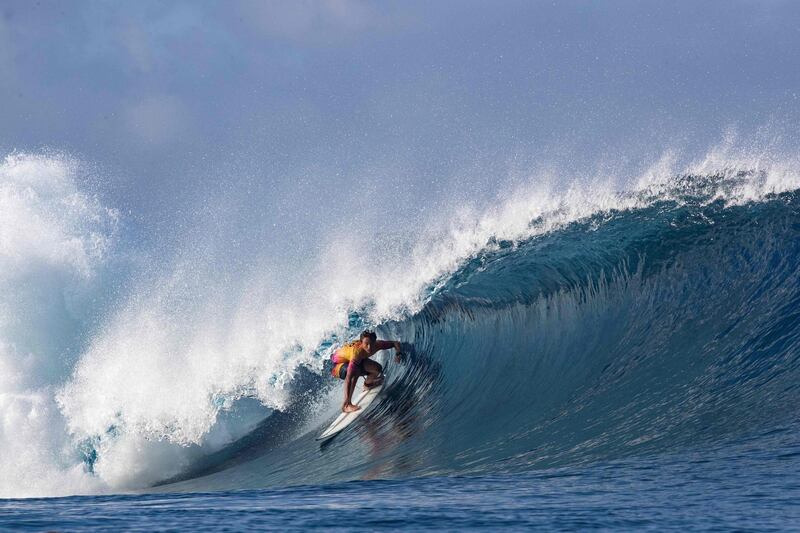 Winner of the trials Tahitian surfer Kauli Vaast competes at the famous break Teahupo'o. AFP