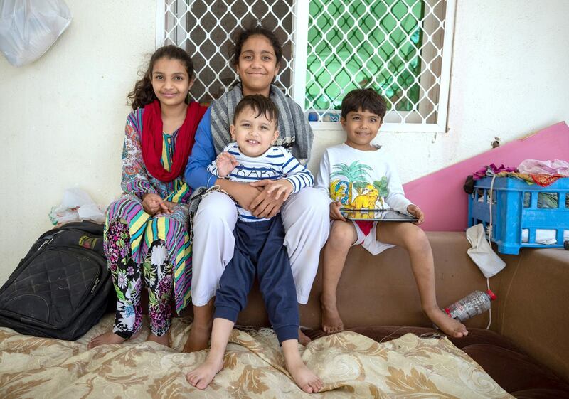 Sharjah, United Arab Emirates, March 1, 2020.  
STORY BRIEF:  This is for a story about how parents are coping with the nursery shut down.  Abdullah Asad  (center)  with his cousins who help baby-sit, Sereet-12. Khadija-13,  and Ahmad-5.
Victor Besa / The National
Section:  NA
Reporter:  Ramola Talwar