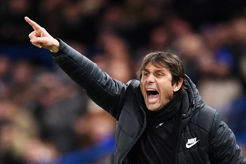 epa06547721 Chelsea manager Antonio Conte reacts during a Champions League last 16 first leg match against Barcelona at Stamford Bridge in London, Britain, 20 February 2018.  EPA/ANDY RAIN