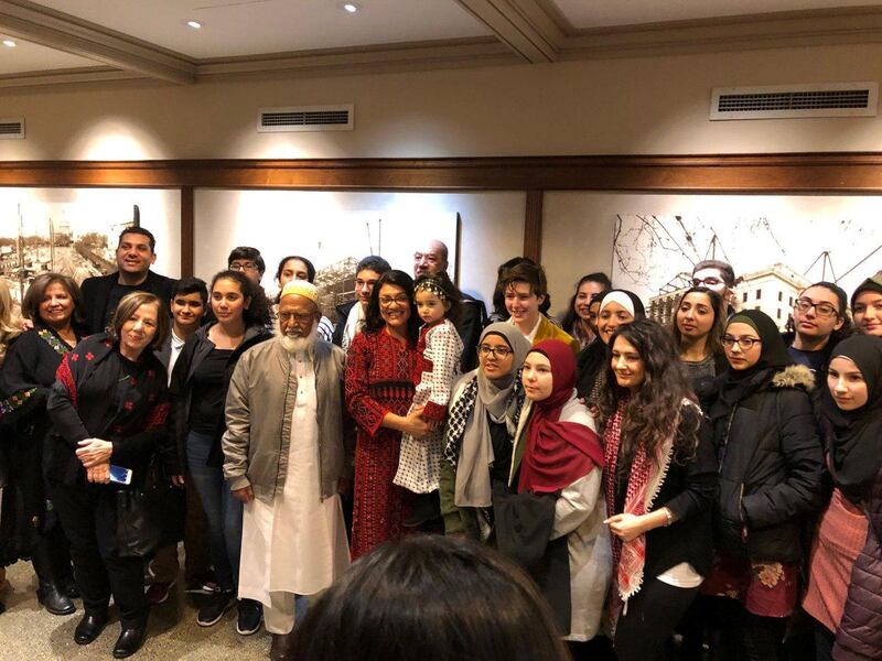 Congresswoman Rashida Tlaib (D-MI), the first Palestinian-American elected to the House, poses with supporters outside her office at the Longworth House Office Building (LHOB), in Washington, D.C., U.S.  Reuters