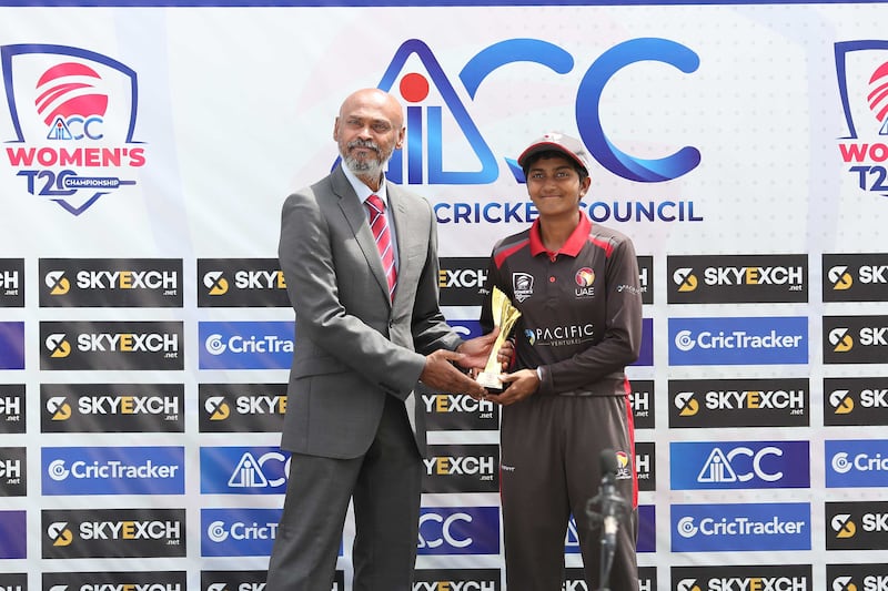 Theertha Satish, the UAE opener, was named player of the tournament following the conclusion of the ACC Women's T20 Championship in Kuala Lumpur. She hit an unbeaten half-century in UAE's five-wicket win over Malaysia in Saturday's final. Photo: Malaysia Cricket Association