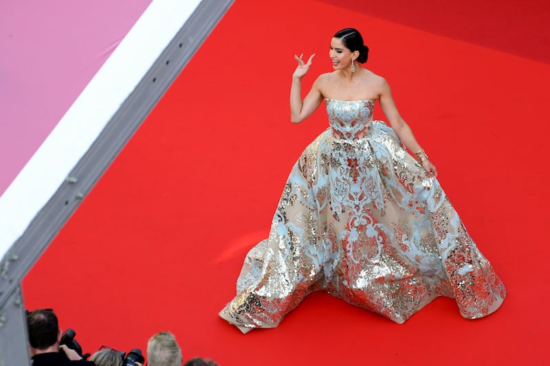 Natalia Barulich in Michael Cinco at the screening of Elvis. Getty Images