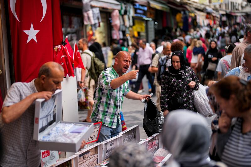 A street market in Istanbul. Inflation in Turkey is expected to hit 58 per cent this year. AP