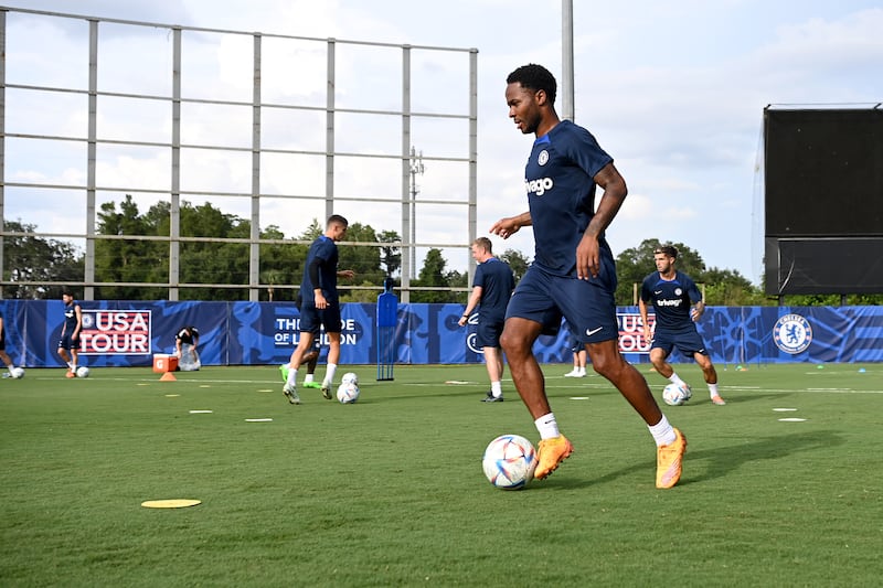 Raheem Sterling, signed from Manchester City, during a training session at Osceola Heritage Park.