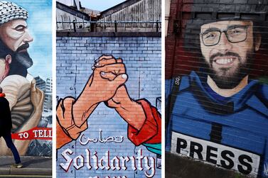 Artists from around the world have been creating murals to show their support for Gaza and the Palestinian cause. Photos: Getty Images/Reuters
