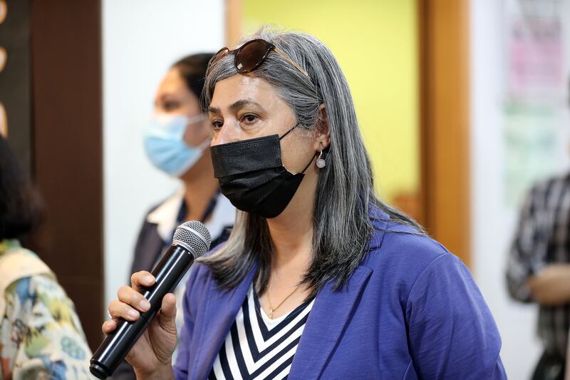 Principle Nargish Khambatta talks to pupils on results day at Gems Modern Academy.