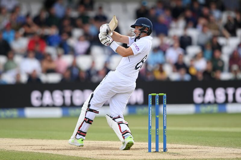 England's Joe Root pulls the ball on his way to an unbeaten 55. Getty