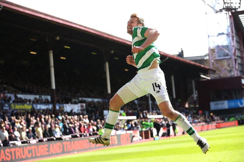 Stuart Armstrong of Celtic celebrates after he scores his team’s third goal. Ian MacNicol / Getty Images