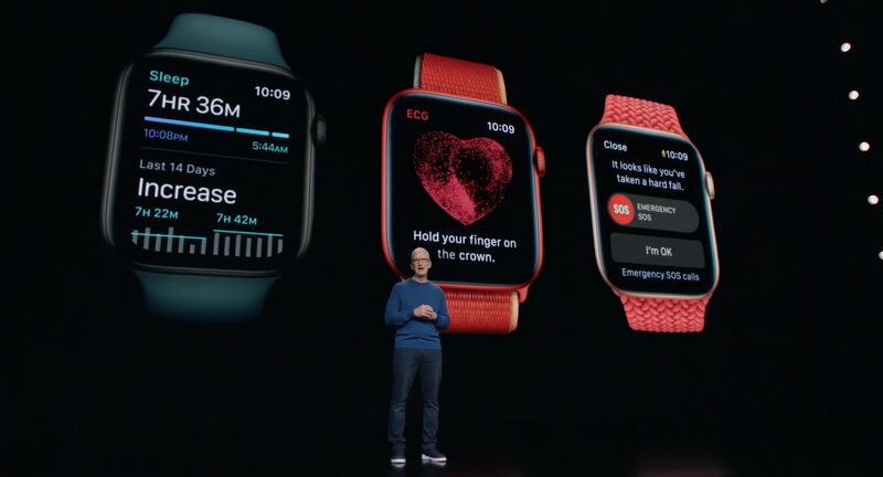 Apple chief executive Tim Cook introduces Watch Series 7. Photo: Apple