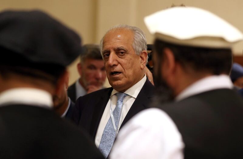 (FILES) In this file photo taken on July 08, 2019 US Special Representative for Afghanistan Reconciliation Zalmay Khalilzad attends the Intra Afghan Dialogue talks in the Qatari capital Doha. The top US negotiator on Afghanistan said Tuesday he was ready to conclude peace talks with the Taliban as he headed back to Qatar on a mission to end America's longest war. / AFP / KARIM JAAFAR
