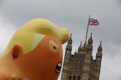 A "Baby Trump" balloon floats during an anti-Trump protest in London, Britain, June 4, 2019. REUTERS/Alkis Konstantinidis