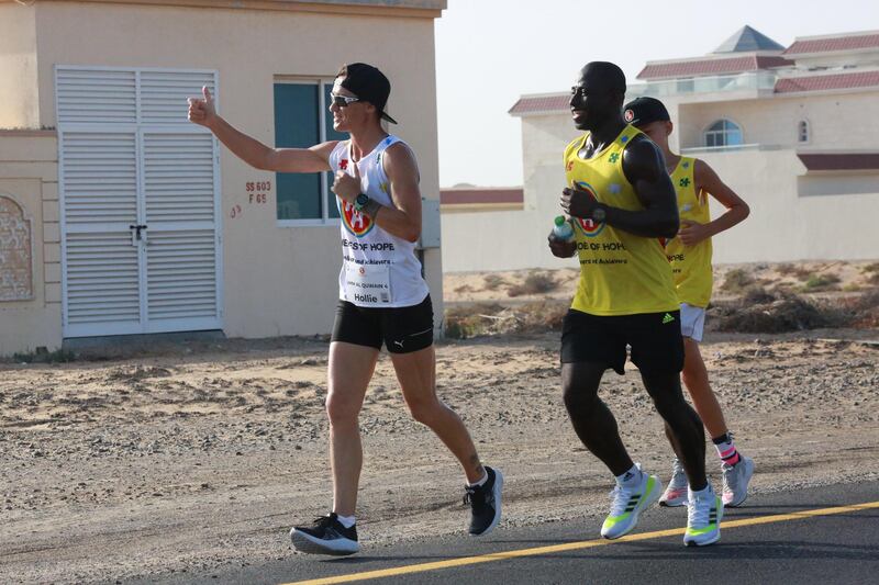 Hollie Murphy has completed seven marathons in seven days across seven emirates to raise awareness about the need to include people with special needs in sports. Hollie Murphy, an inclusion advocate and former PE teacher, hopes to break down barriers in society by including people with disabilities in all mainstream sporting events. She ran seven marathons in seven days across seven emirates. Courtesy: Heroes of Hope 
