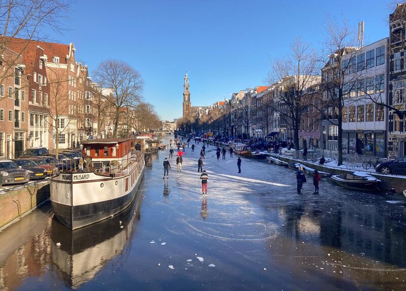 Dozens of skaters took to the frozen surface of Amsterdam's historic Prinsengracht canal as the deep freeze gripping Europe briefly made it possible to skate on a small section of the canal for the first time since 2018. AP
