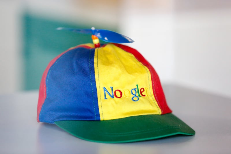 A Noogler hat, given to each new employee, displayed at the Google Search 20th Anniversary Event in San Francisco in 2018. AFP