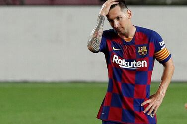 Soccer Football - La Liga Santander - FC Barcelona v Atletico Madrid - Camp Nou, Barcelona, Spain - June 30, 2020 Barcelona's Lionel Messi reacts, as play resumes behind closed doors following the outbreak of the coronavirus disease (COVID-19) REUTERS/Albert Gea