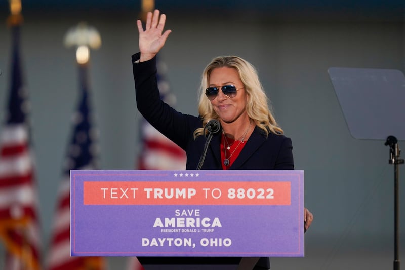 Marjorie Taylor Greene, a Republican representative from Georgia, attends a rally for Ohio Senate candidate JD Vance. AP