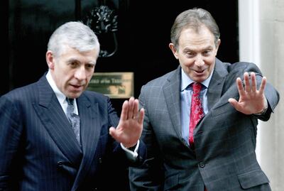 LONDON - DECEMBER 6: Prime Minister Tony Blair and Foreign Secretary Jack Straw wave goodbye to Pakistan President Prevez Musharraf outside 10 Downing Street, on December 6. 2004, London, England. During their talks, Blair and Musharraf were expected to speak about tackling areas of illiteracy, poverty as well as resolving the Israeli-Palestinian conflict. (Photo by Graeme Robertson /Getty Images) 