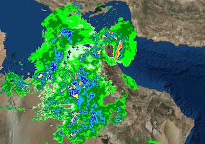 Bands of rain over the UAE on April 13, 2019. Courtesy NCM 