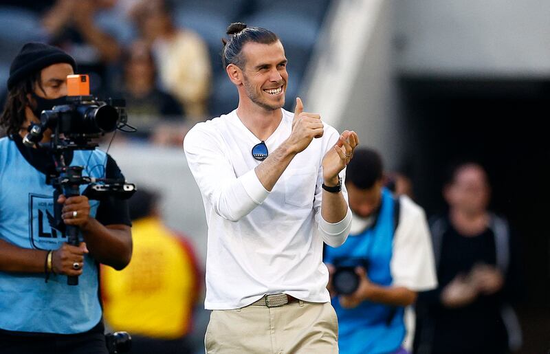 Gareth Bale waves to  Los Angeles FC fans before a game against the Los Angeles Galaxy at Banc of California Stadium in July 2022. Getty