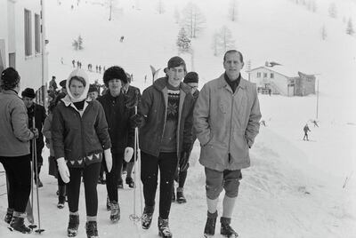 Princess Anne, Prince Charles and Prince Philip, Duke of Edinburgh, during a skiing holiday in Liechtenstein, December 1965. (Photo by Express/Hulton Archive/Getty Images)
