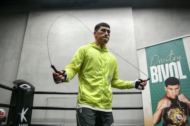 Dmitry Bivol, Russian boxer and WBA light-heavyweight champion works out at KaneÕs Boxing Academy, Abu Dhabi. Khushnum Bhandari / The National