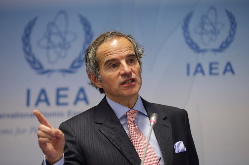 International Atomic Energy Agency Director General Rafael Grossi addresses a news conference in Vienna. AP