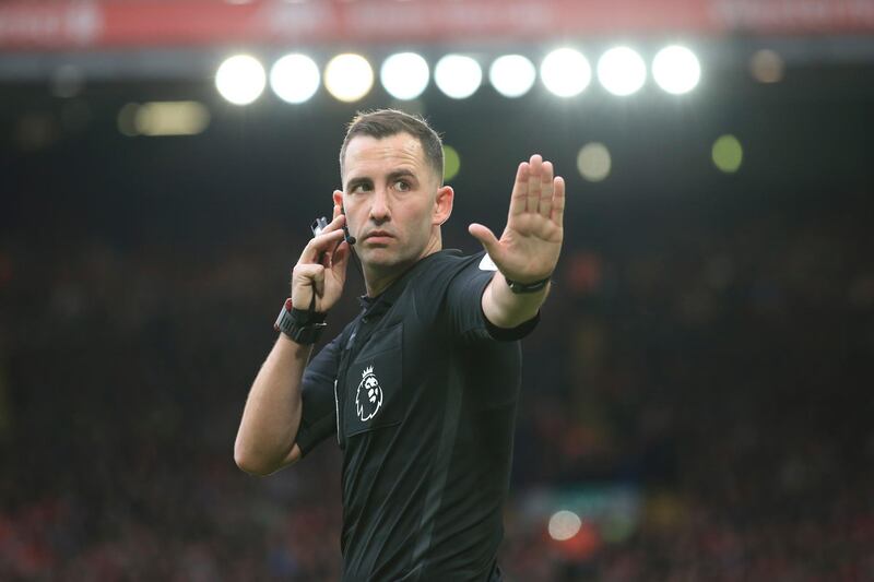 Referee Chris Kavanagh during the match at Anfield. Associated Press