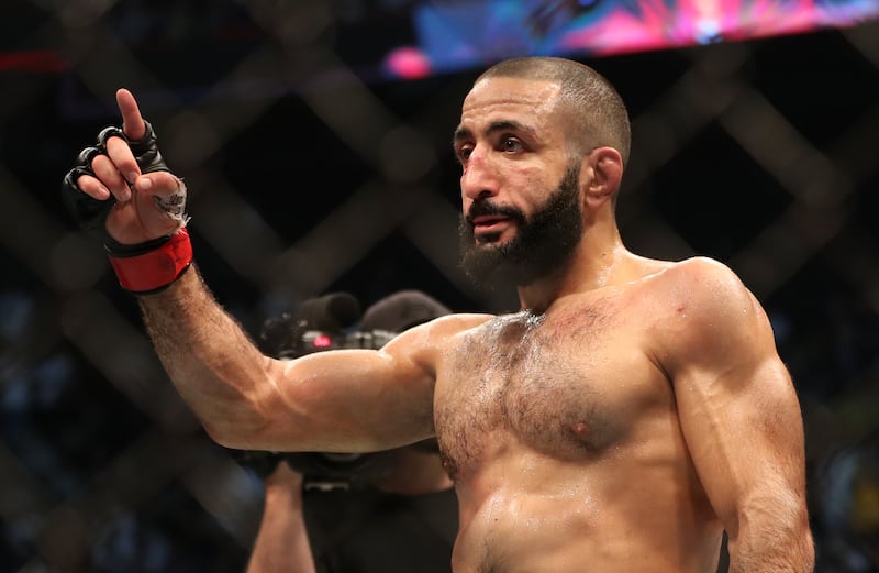 Belal Muhammad after defeating Sean Brady in their welterweight bout at UFC 280 in Abu Dhabi. Chris Whiteoak / The National