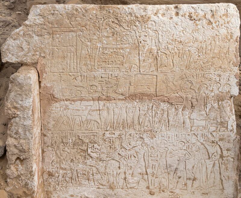 The wall of a small chapel showing the funeral of a man named Yuyu, who was a maker of gold foil in the treasury of the pharaoh. Photo: Ministry of Tourism and Antiquities Facebook